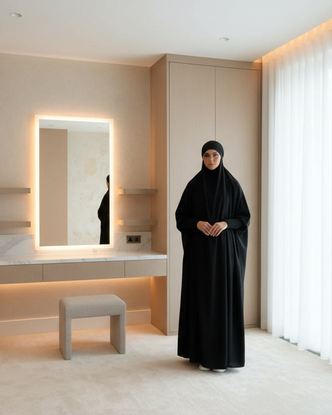 Black Solid Jilbab for Everyday Wear, product view 1 1